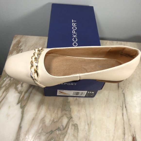 NiB Elegant Vanilla Leather Rockport Women's Zoie Chain Ballet Flat 9.5 - Picture 11 of 16